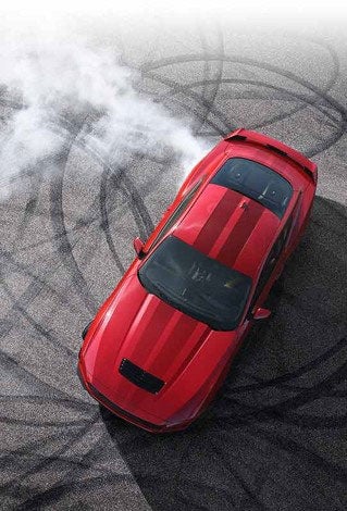 Overhead view of a 2024 Ford Mustang® model with tire tracks on pavement | Coughlin Ford of Pataskala in Pataskala OH